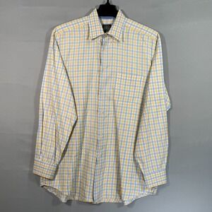 XMI SPORT Men XL Button up Blue Yellow Plaid Long Sleeve shirt Cotton Chest 52"‎